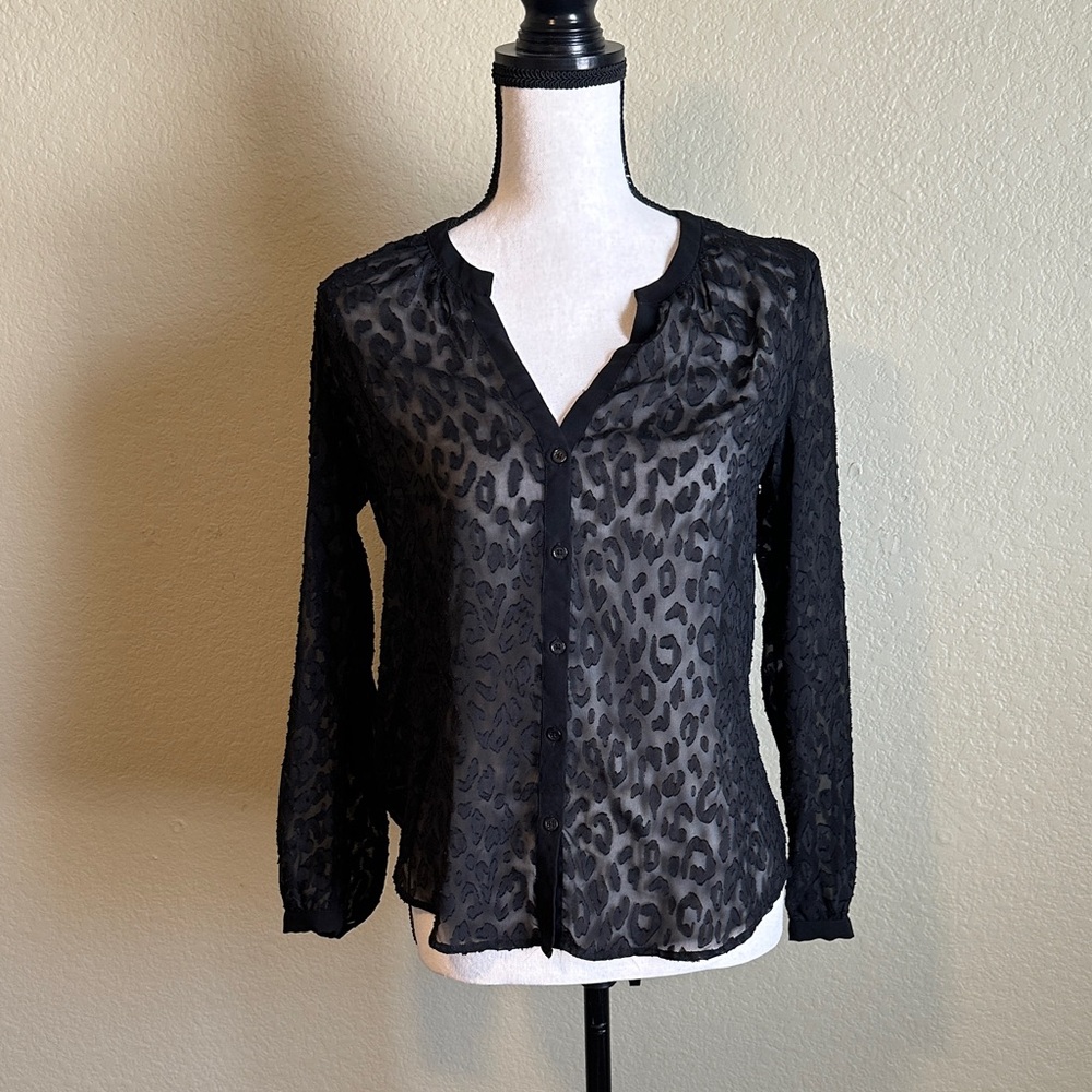 Banana Republic Black Leopard Print Sheer Blouse